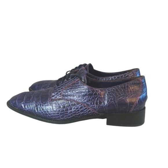 Maggio & Rosetto Purple Crocodile Embossed Leather Oxford Flats Women's sz 8-8.5 - Picture 6 of 12